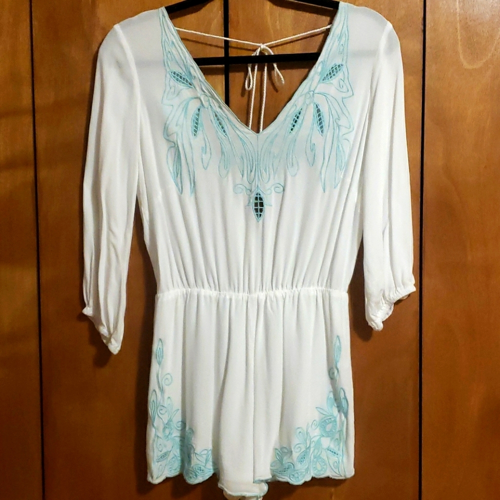 White embroidered romper Sz Med